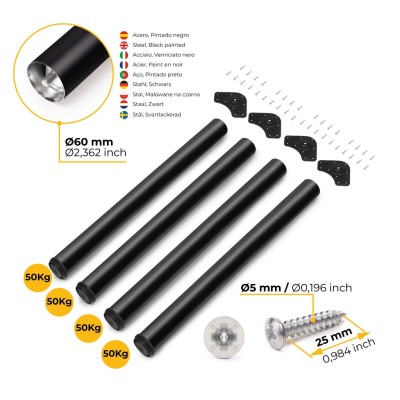 KIT 4 GAMBE TAVOLO NERO Ø60X710