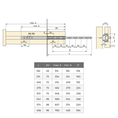 GUIDA SCORR. 10KG 17X310/546MM