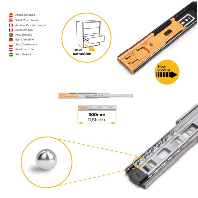 GUIDA A SF.E.T.30KG SOFT CLOSE 300MM
