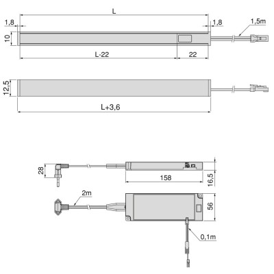 KIT LAMPADA ALL. C/TOUCH+ALIM. L2900 4000°K 24V