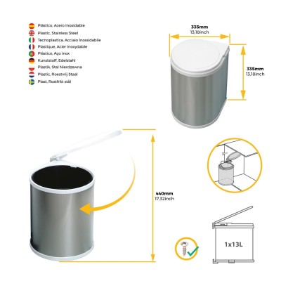 PATTUMIERA 13 LT INOX E PLST