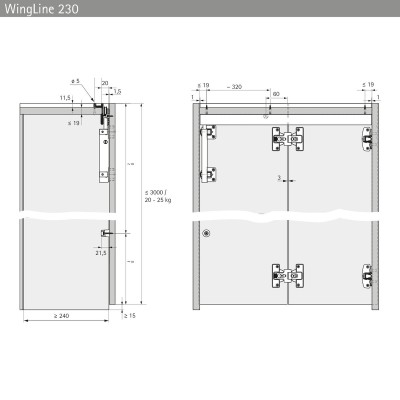WING LINE 230 BINARIO BIANCO 2400MM