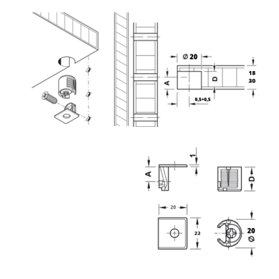GIUNTO INTERPARETE BLOCK Ø20-SP19