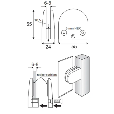 MORSETTO PER VETRO FIN.INOX SP6/8MM
